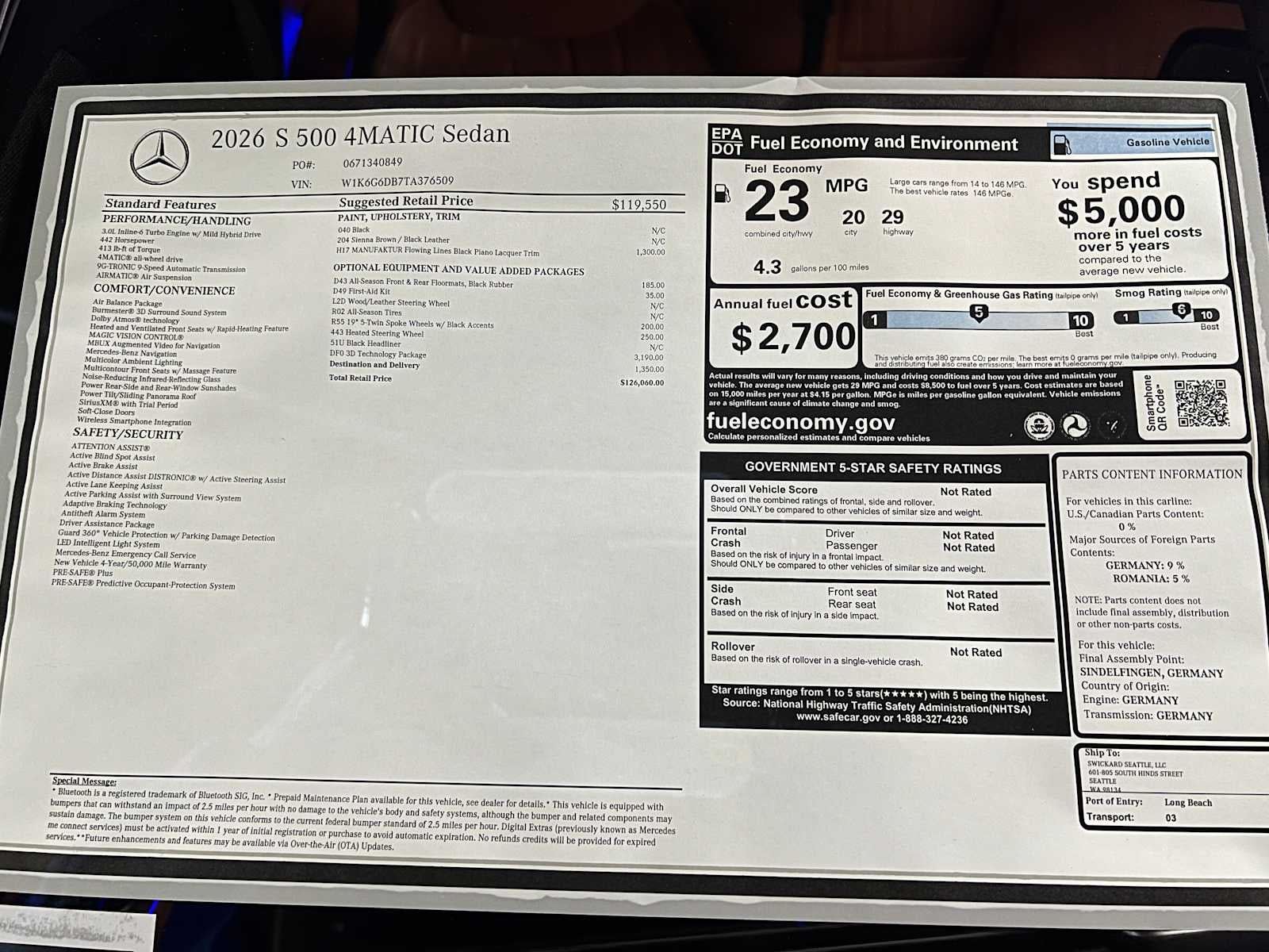 2026 Mercedes-Benz S 500 4MATIC® Sedan