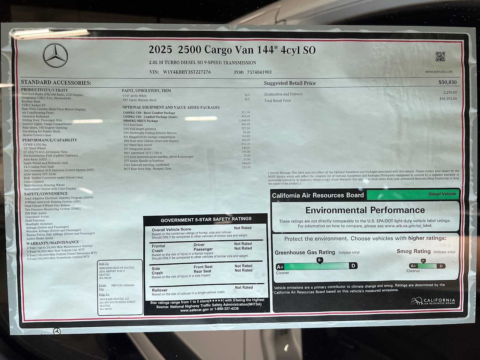 2025 Mercedes-Benz Sprinter 2500 Standard Roof I4 Diesel 144" RWD