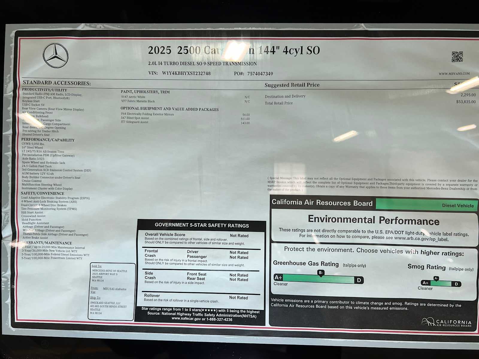 2025 Mercedes-Benz Sprinter 2500 Standard Roof I4 Diesel 144" RWD