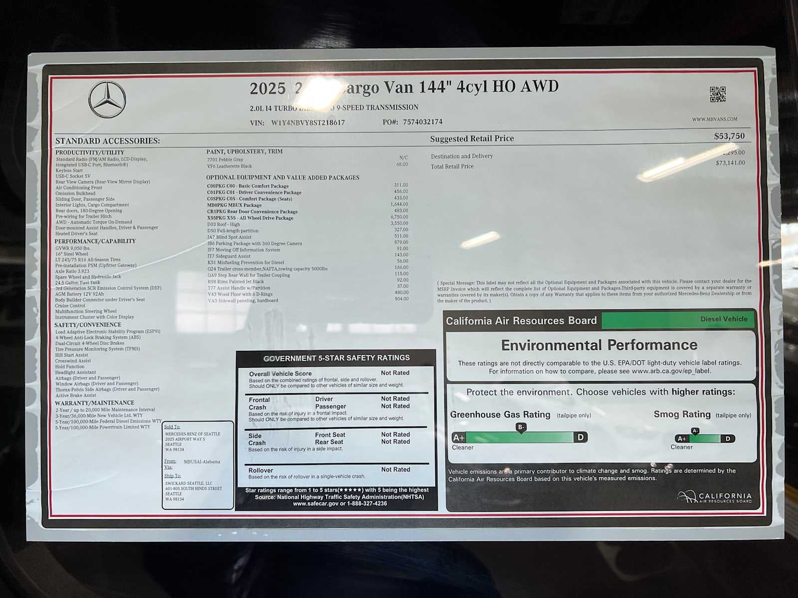 2025 Mercedes-Benz Sprinter 2500 Standard Roof I4 Diesel HO 144" AWD