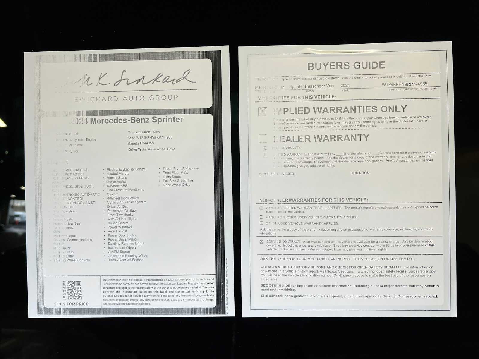 2024 Mercedes-Benz Sprinter 2500 Standard Roof I4 Diesel 144" RWD
