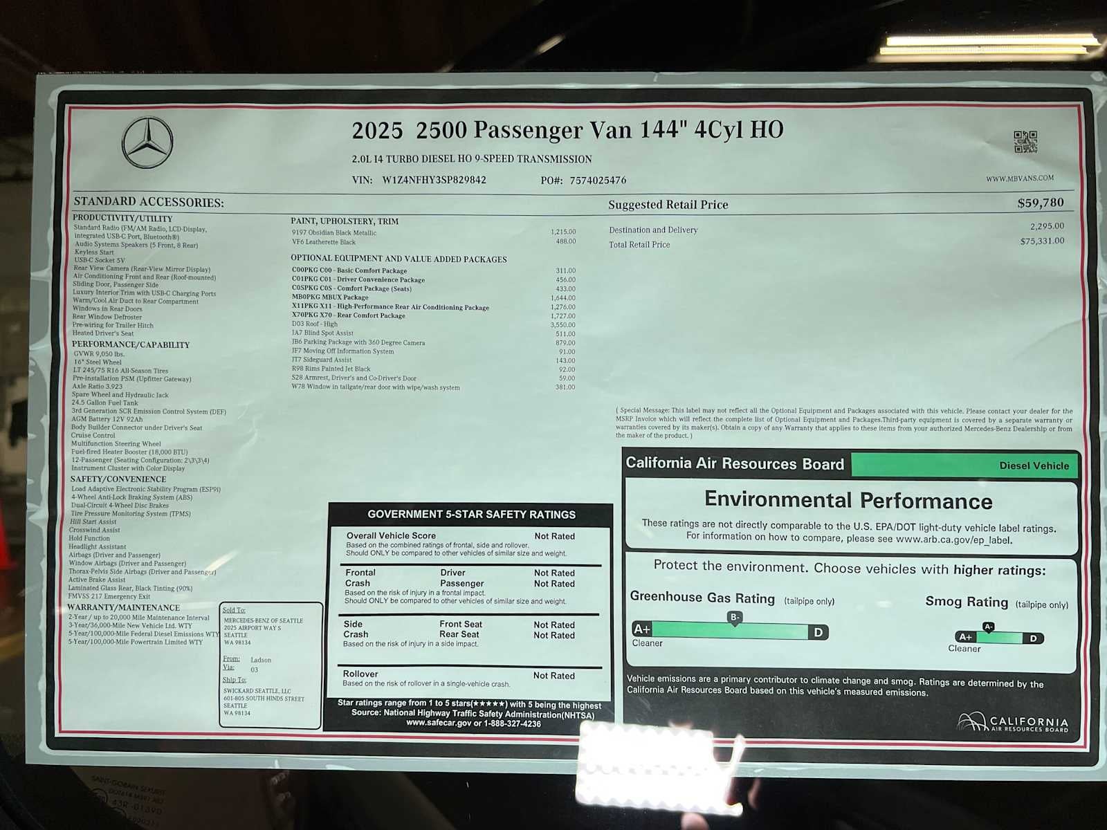 2025 Mercedes-Benz Sprinter 2500 Standard Roof I4 Diesel HO 144" RWD