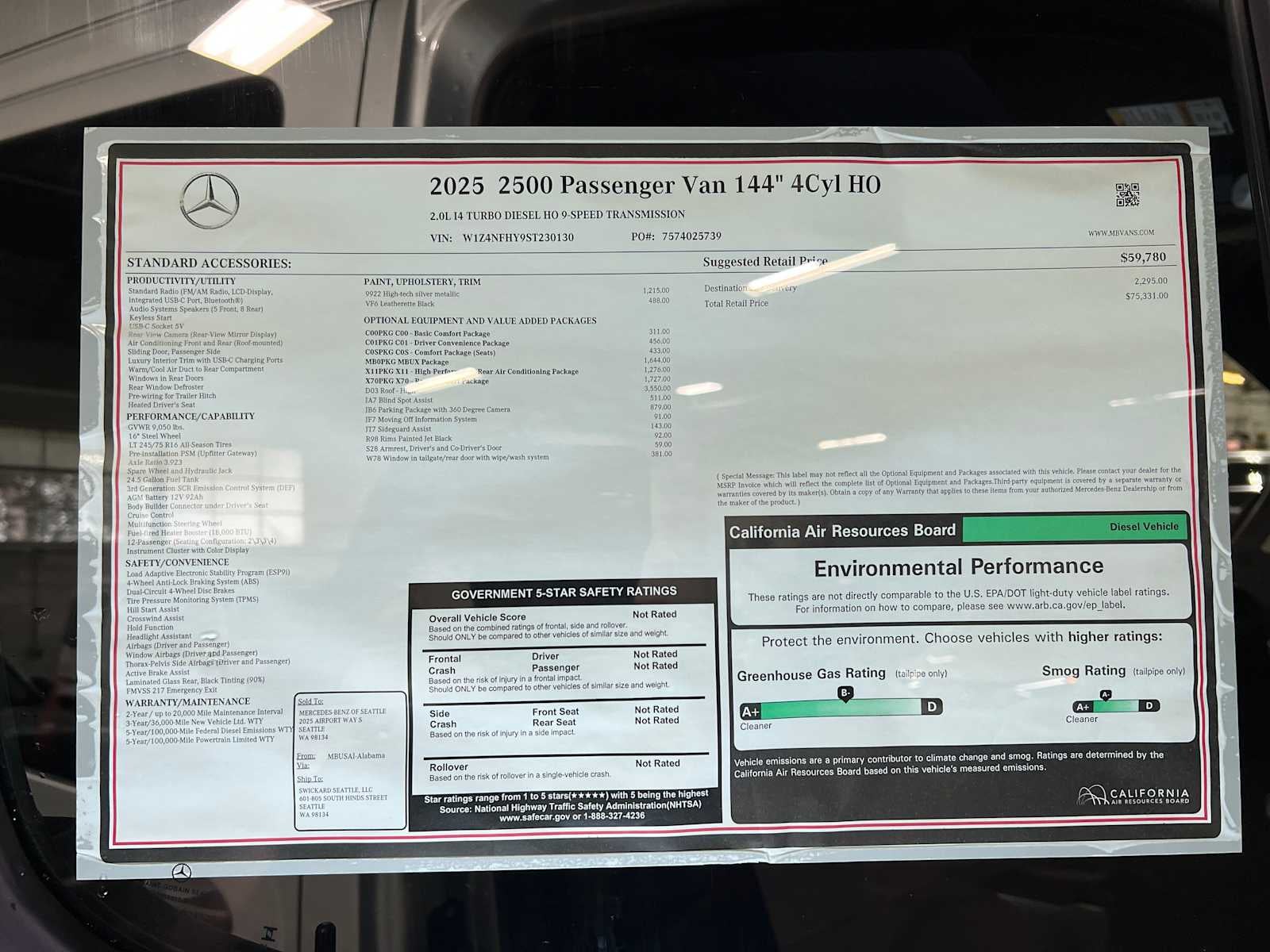 2025 Mercedes-Benz Sprinter 2500 Standard Roof I4 Diesel HO 144" RWD