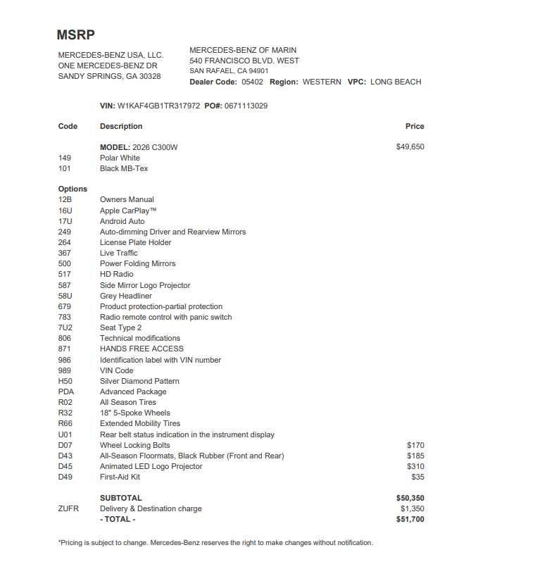 2026 Mercedes-Benz C 300 Sedan