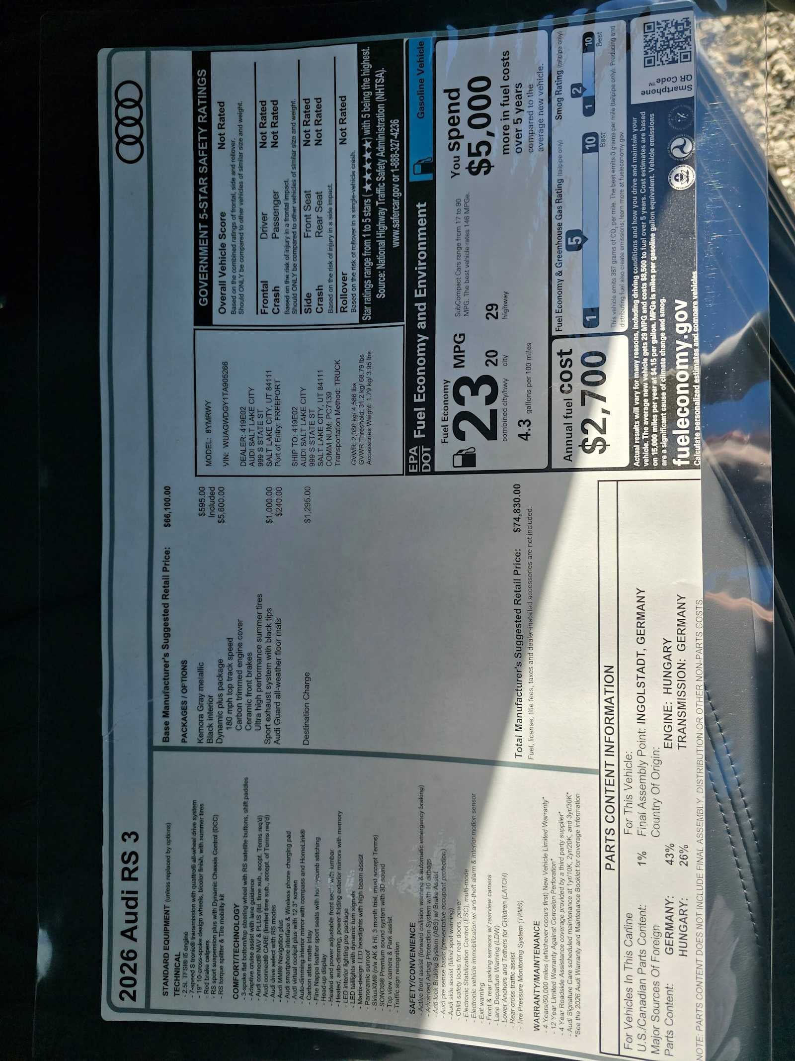 2026 Audi RS 3 quattro