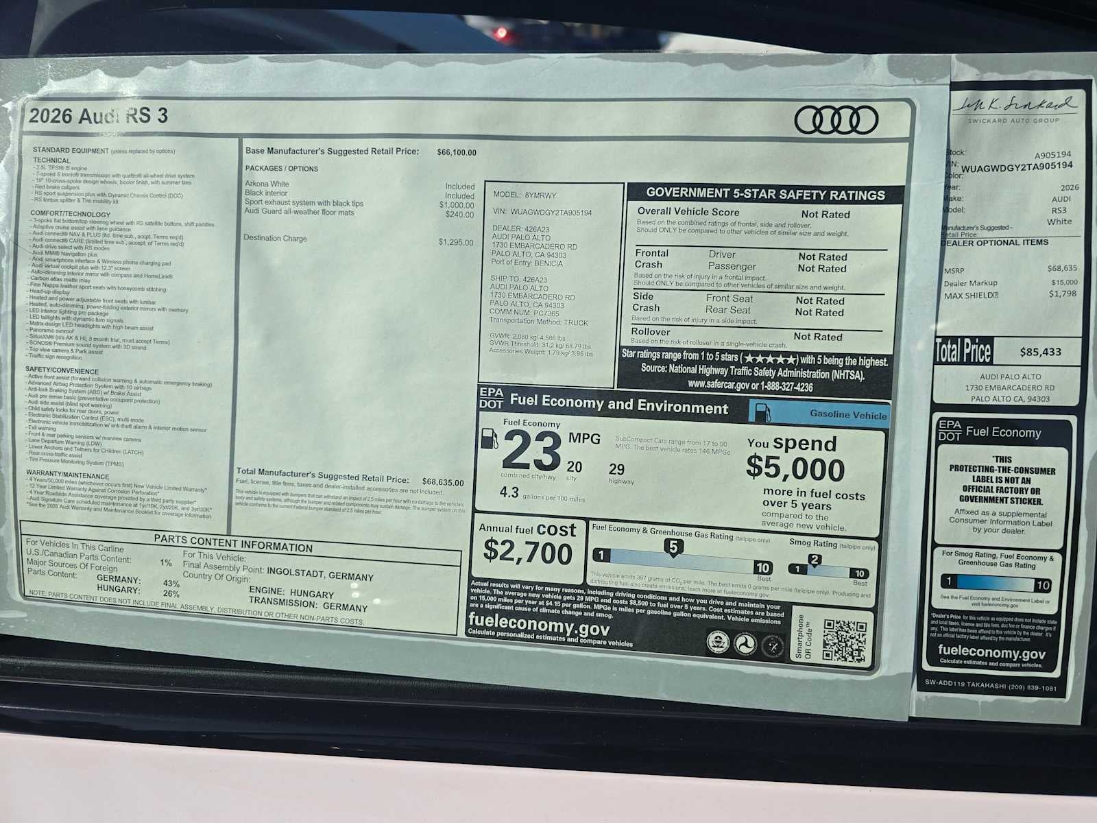 2026 Audi RS 3 quattro