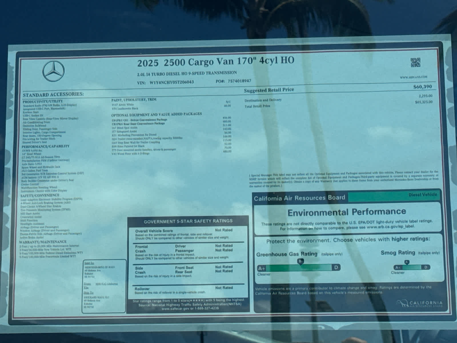 2025 Mercedes-Benz Sprinter Cargo Van 2500 High Roof I4 Diesel HO 170 RWD