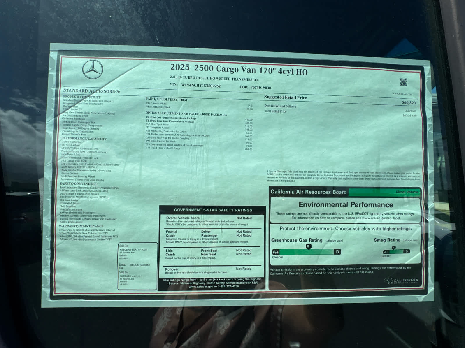 2025 Mercedes-Benz Sprinter Cargo Van 2500 High Roof I4 Diesel HO 170 RWD