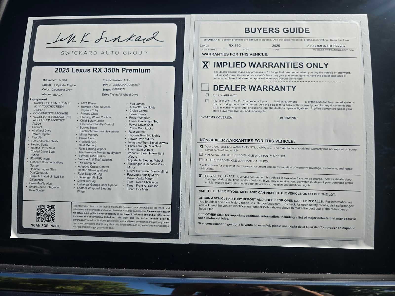 2025 Lexus RX 350h Premium