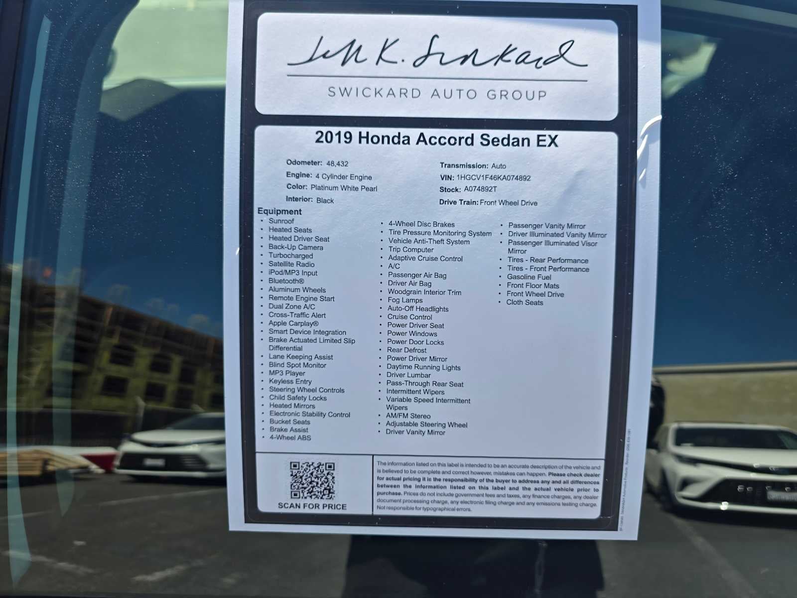 2019 Honda Accord Sedan EX 1.5T