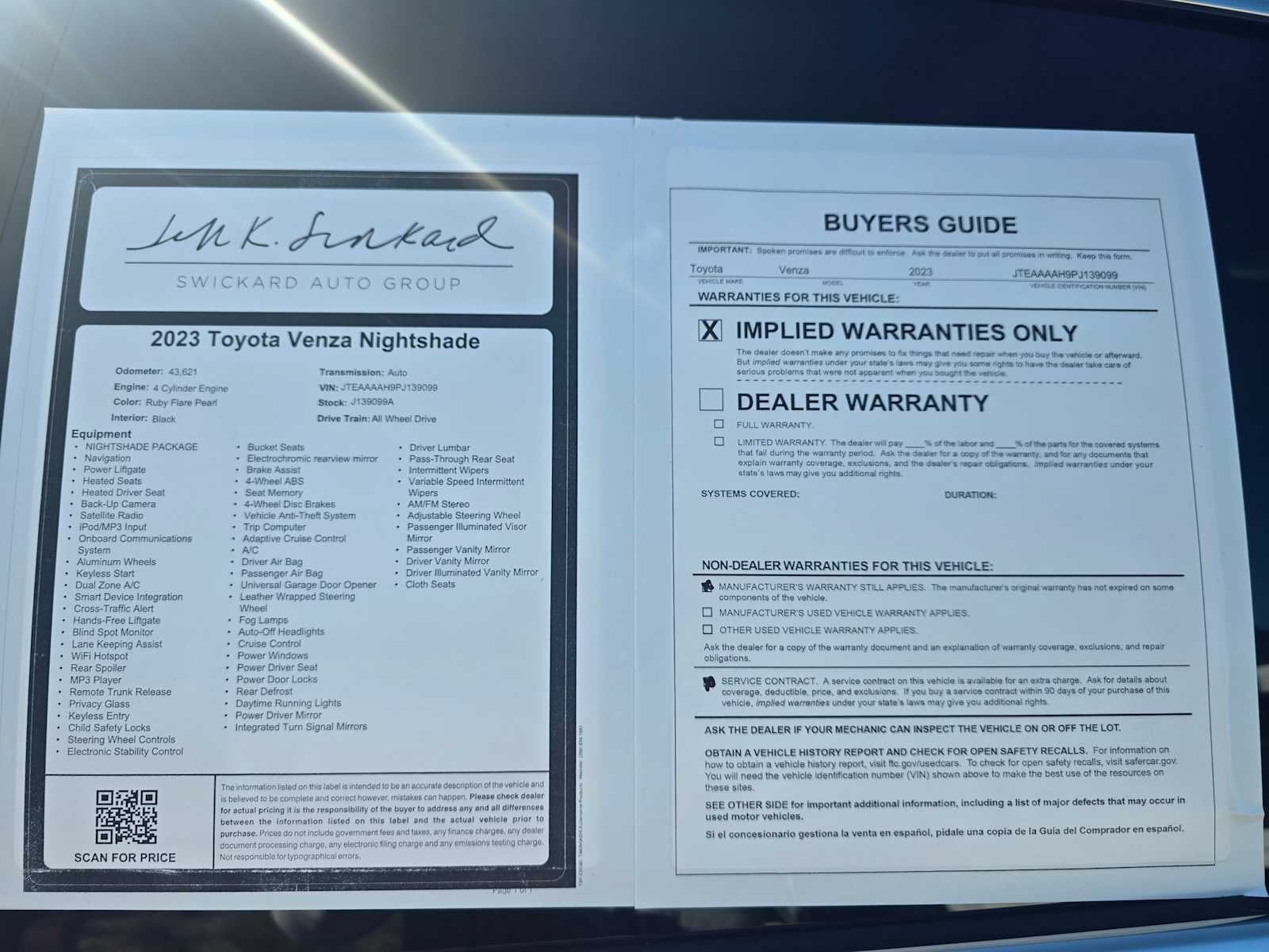 2023 Toyota Venza Nightshade