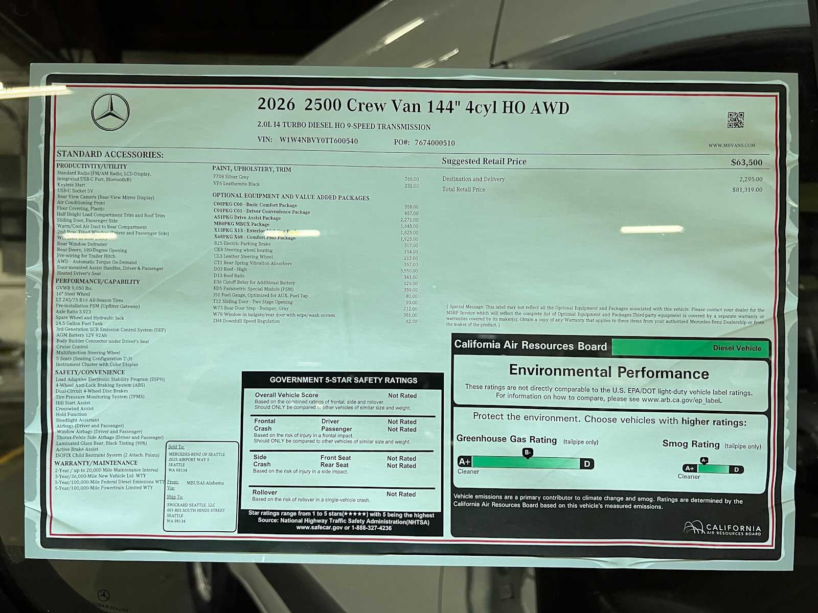 2026 Mercedes-Benz Sprinter 2500 Standard Roof I4 Diesel HO 144 AWD