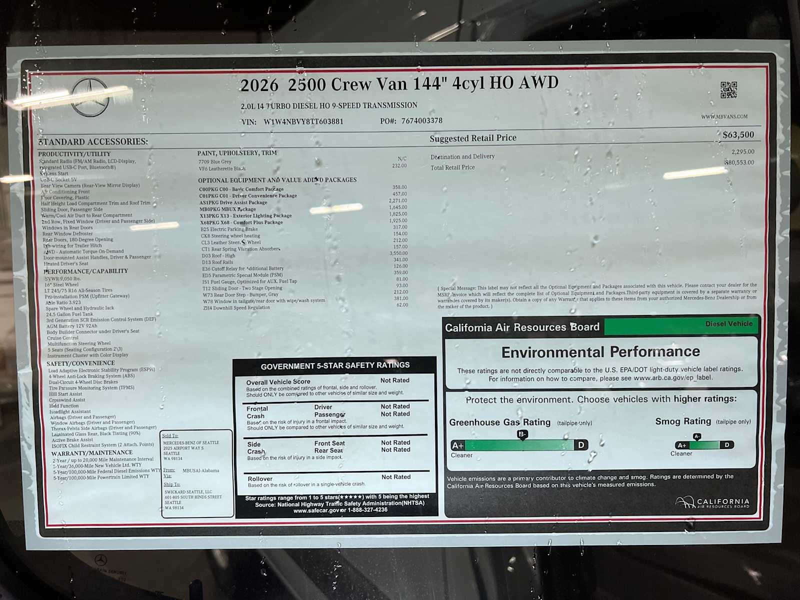 2026 Mercedes-Benz Sprinter 2500 Standard Roof I4 Diesel HO 144 AWD