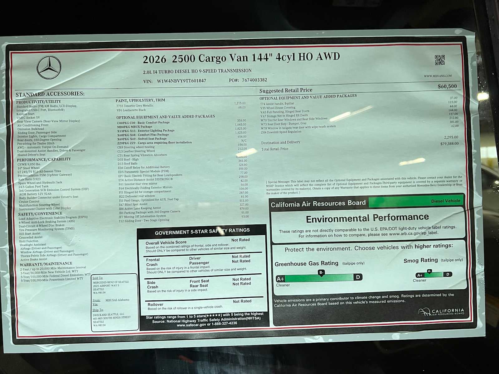 2026 Mercedes-Benz Sprinter 2500 Standard Roof I4 Diesel HO 144 AWD