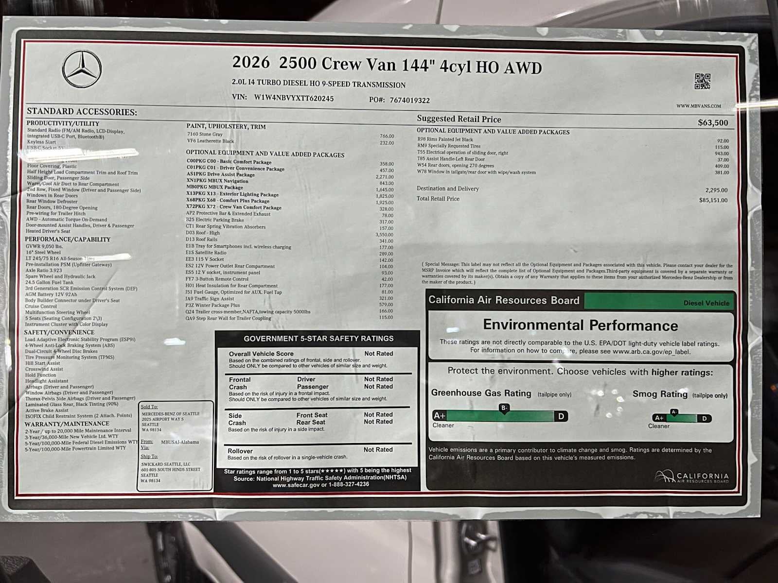 2026 Mercedes-Benz Sprinter 2500 Standard Roof I4 Diesel HO 144 AWD