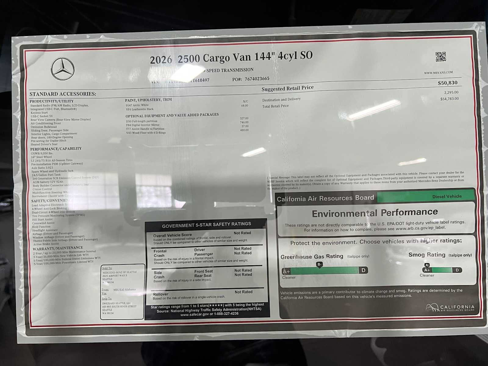 2026 Mercedes-Benz Sprinter 2500 Standard Roof I4 Diesel 144 RWD