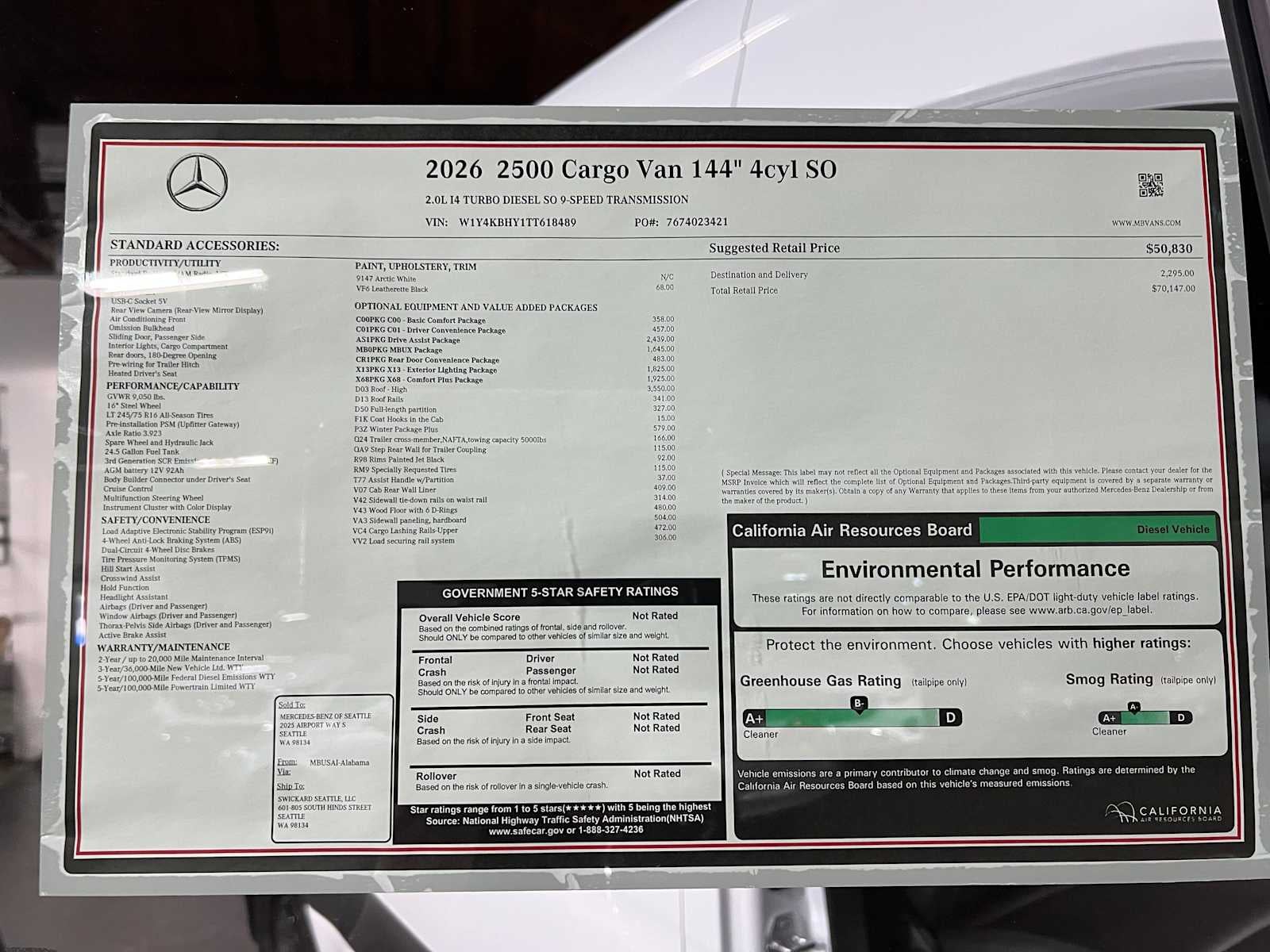 2026 Mercedes-Benz Sprinter 2500 Standard Roof I4 Diesel 144 RWD