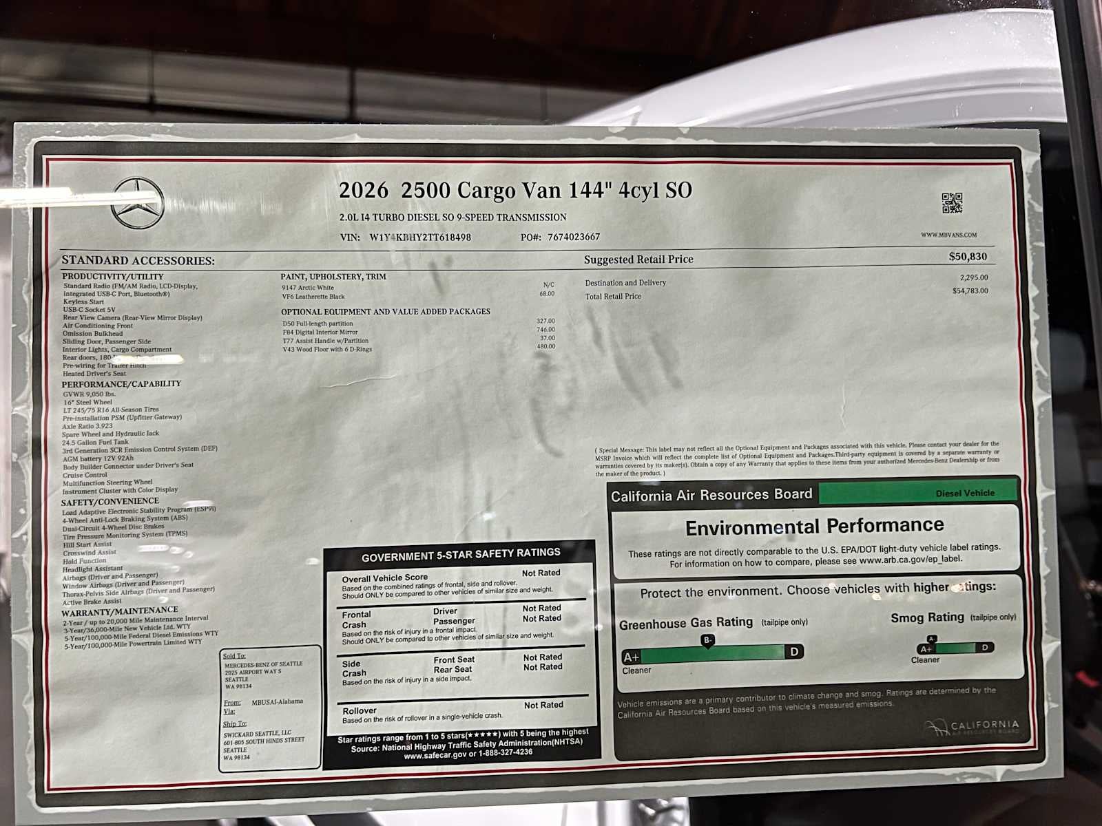 2026 Mercedes-Benz Sprinter 2500 Standard Roof I4 Diesel 144 RWD
