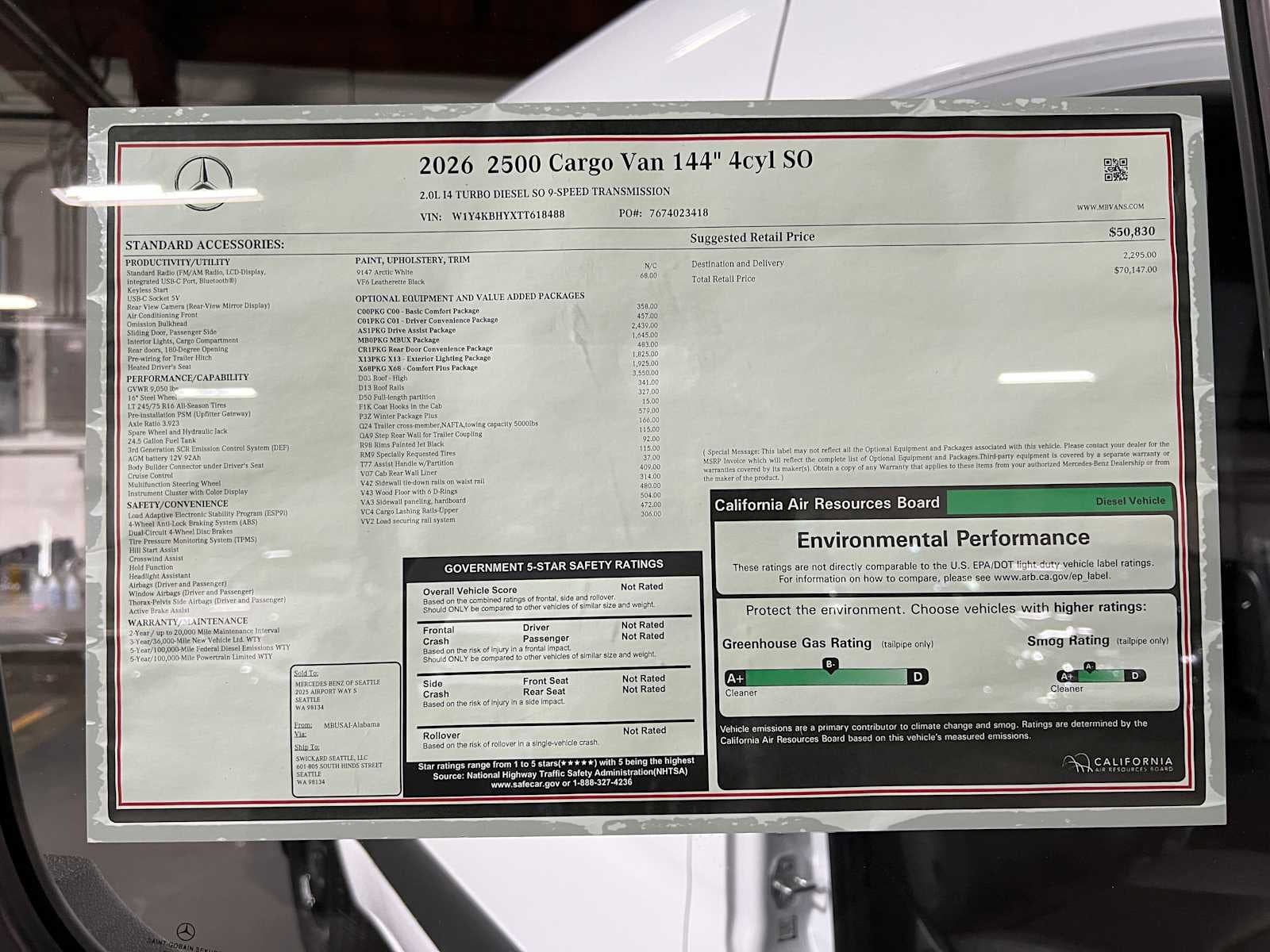 2026 Mercedes-Benz Sprinter 2500 Standard Roof I4 Diesel 144 RWD