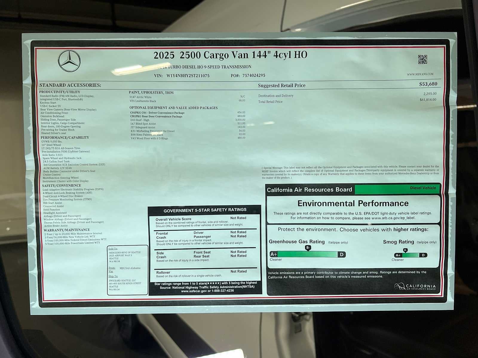 2025 Mercedes-Benz Sprinter 2500 Standard Roof I4 Diesel HO 144" RWD