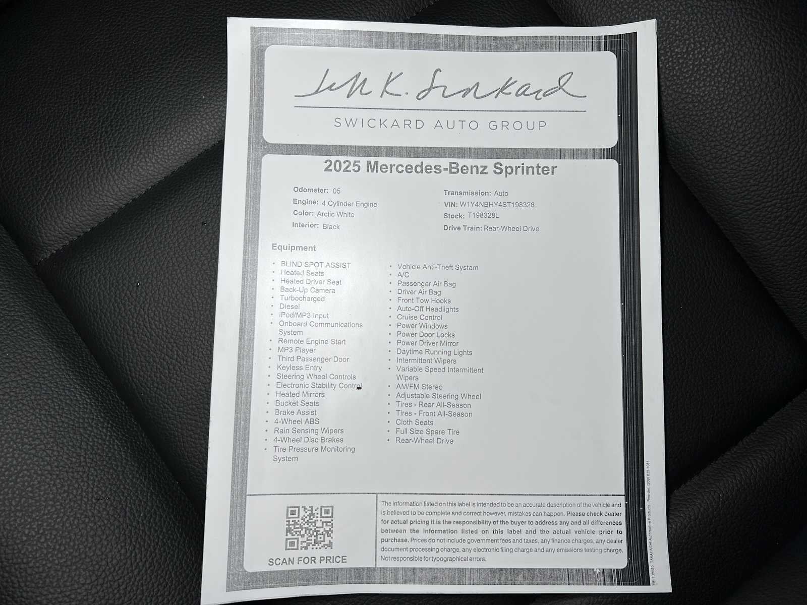 2025 Mercedes-Benz Sprinter Cargo Van 2500 Standard Roof I4 Diesel HO 144 RWD