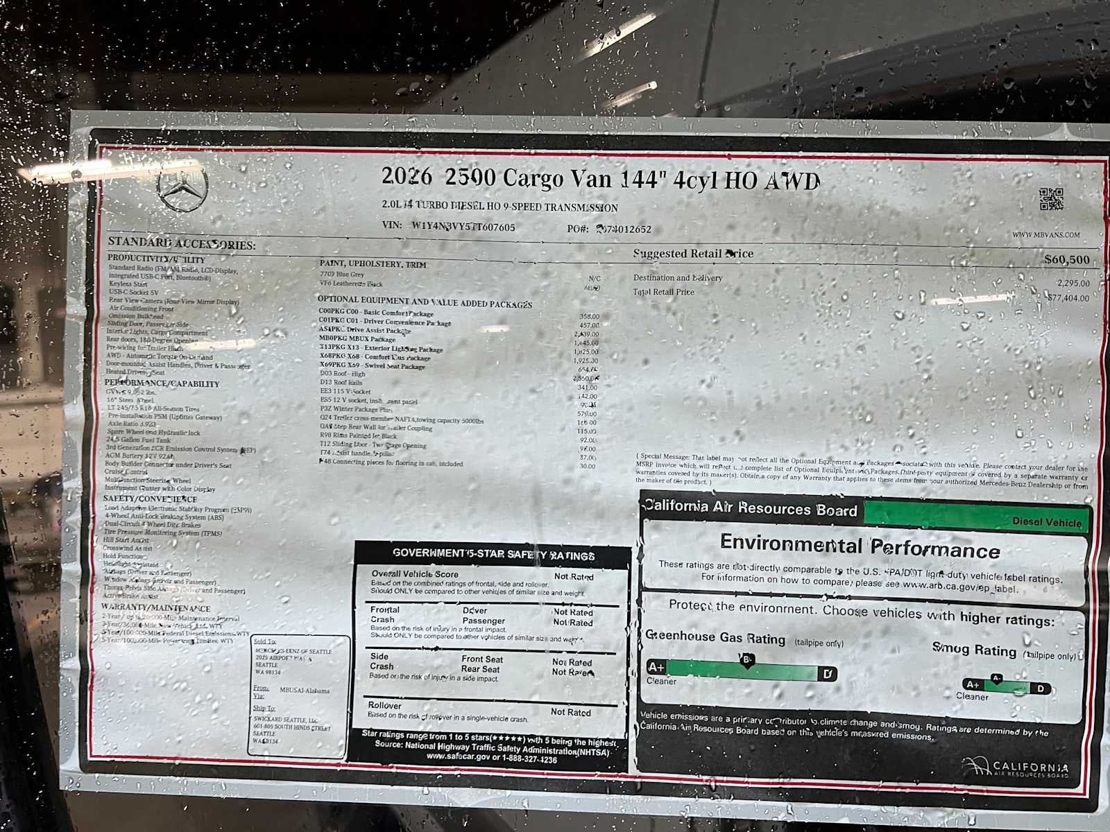 2026 Mercedes-Benz Sprinter 2500 Standard Roof I4 Diesel HO 144 AWD