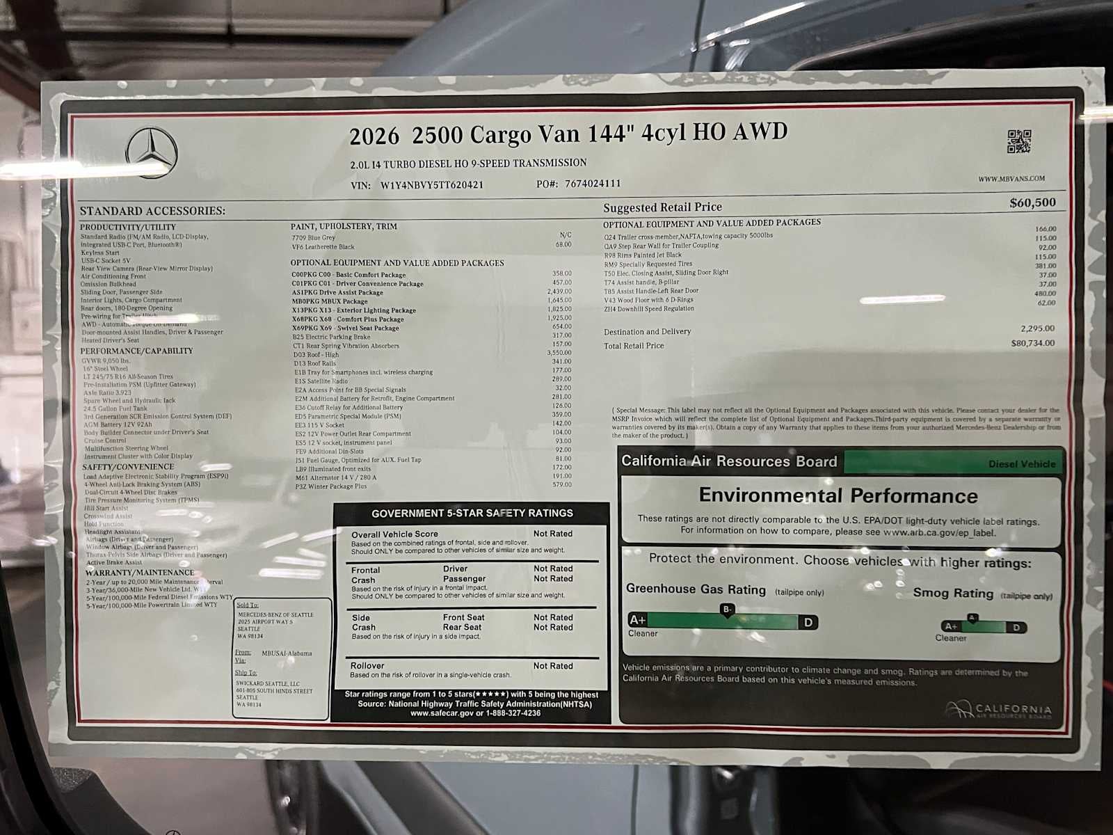 2026 Mercedes-Benz Sprinter 2500 Standard Roof I4 Diesel HO 144 AWD