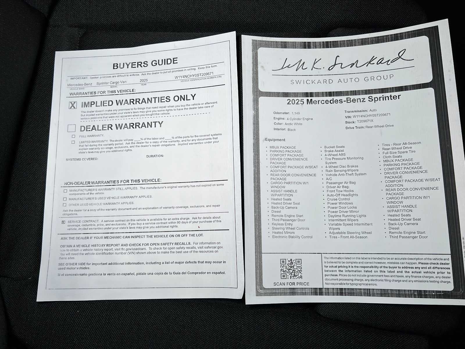 2025 Mercedes-Benz Sprinter 2500 High Roof I4 Diesel HO 170" RWD