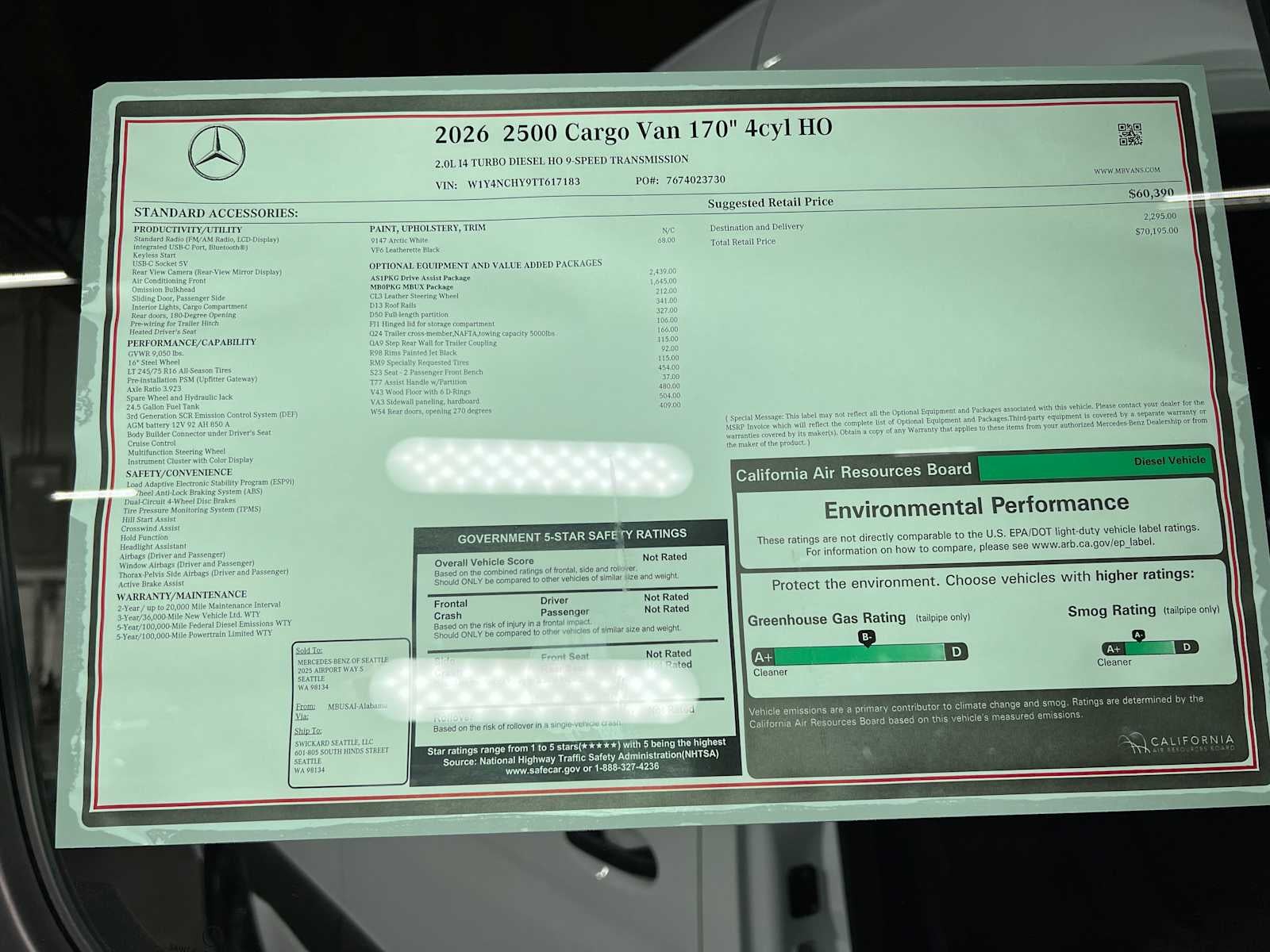 2026 Mercedes-Benz Sprinter 2500 High Roof I4 Diesel HO 170 RWD
