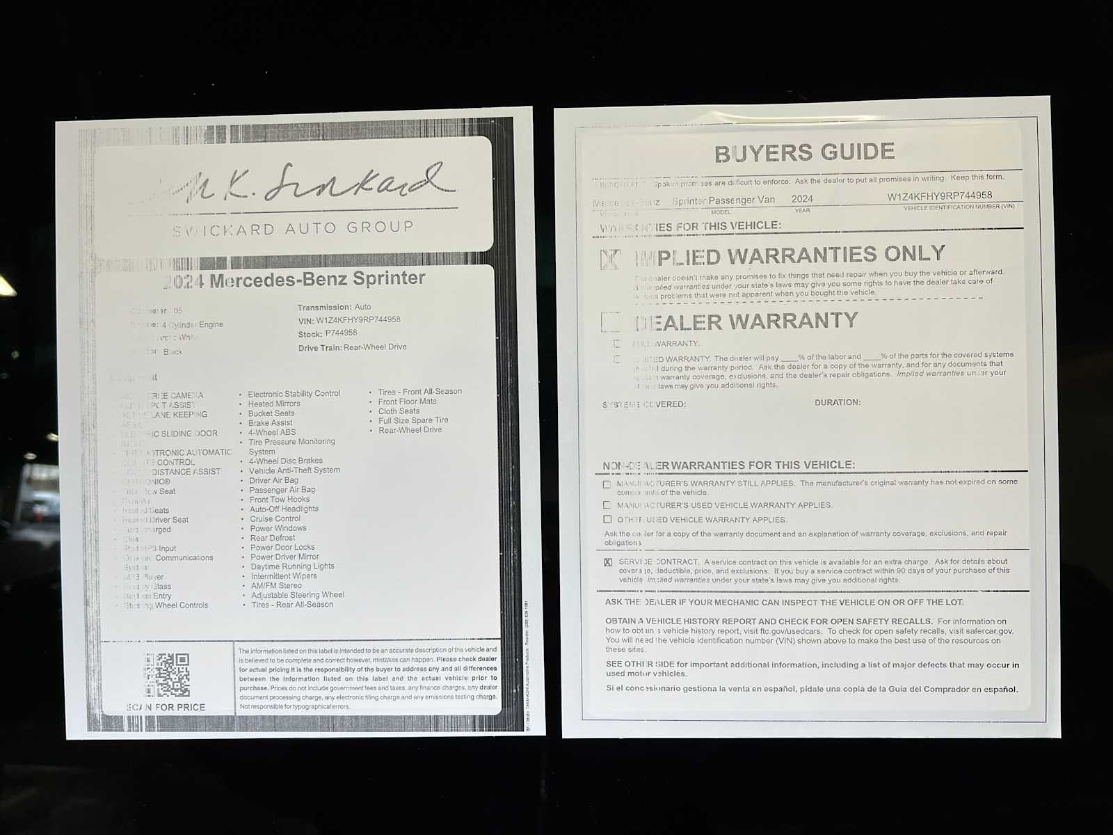 2024 Mercedes-Benz Sprinter Passenger Van 2500 Standard Roof I4 Diesel 144" RWD