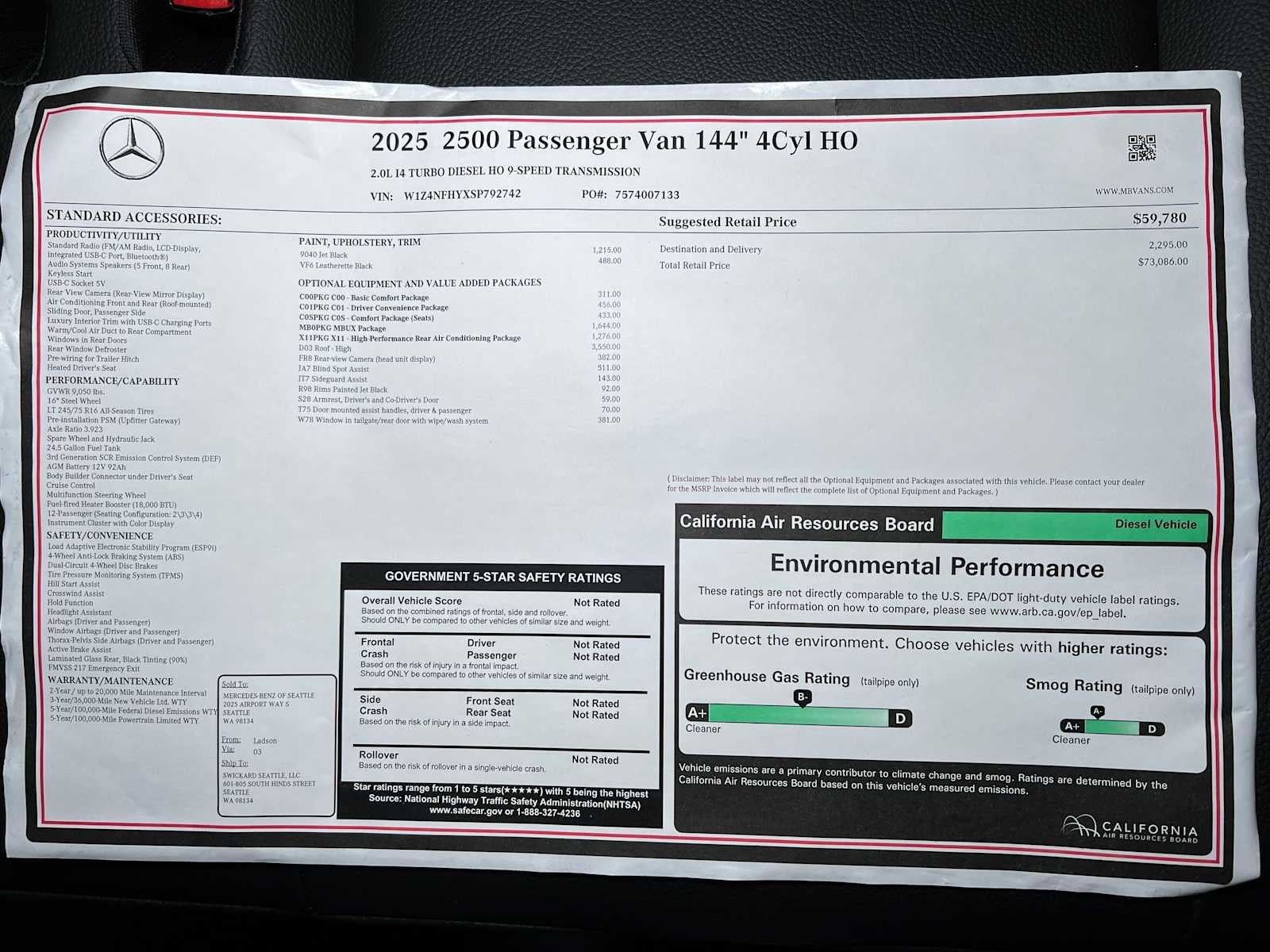 2025 Mercedes-Benz Sprinter Passenger Van 2500 Standard Roof I4 Diesel HO 144" RWD