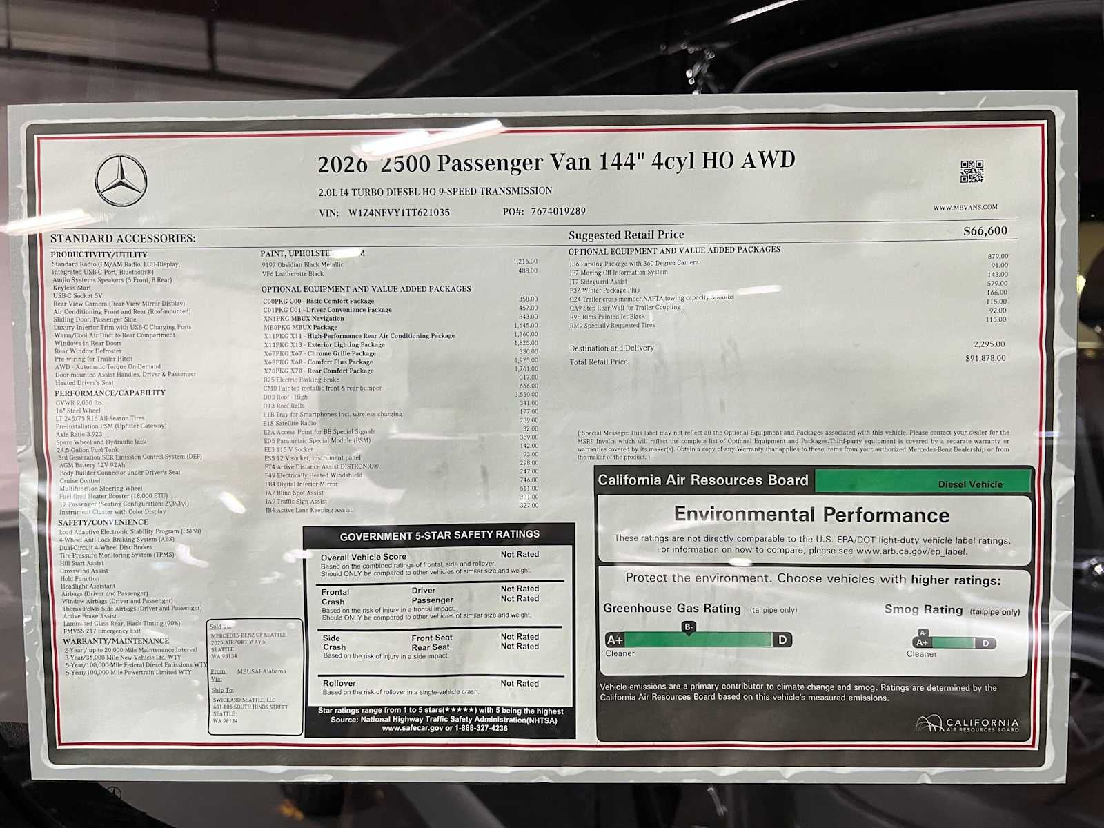 2026 Mercedes-Benz Sprinter Passenger Van 2500 Standard Roof I4 Diesel HO 144 AWD