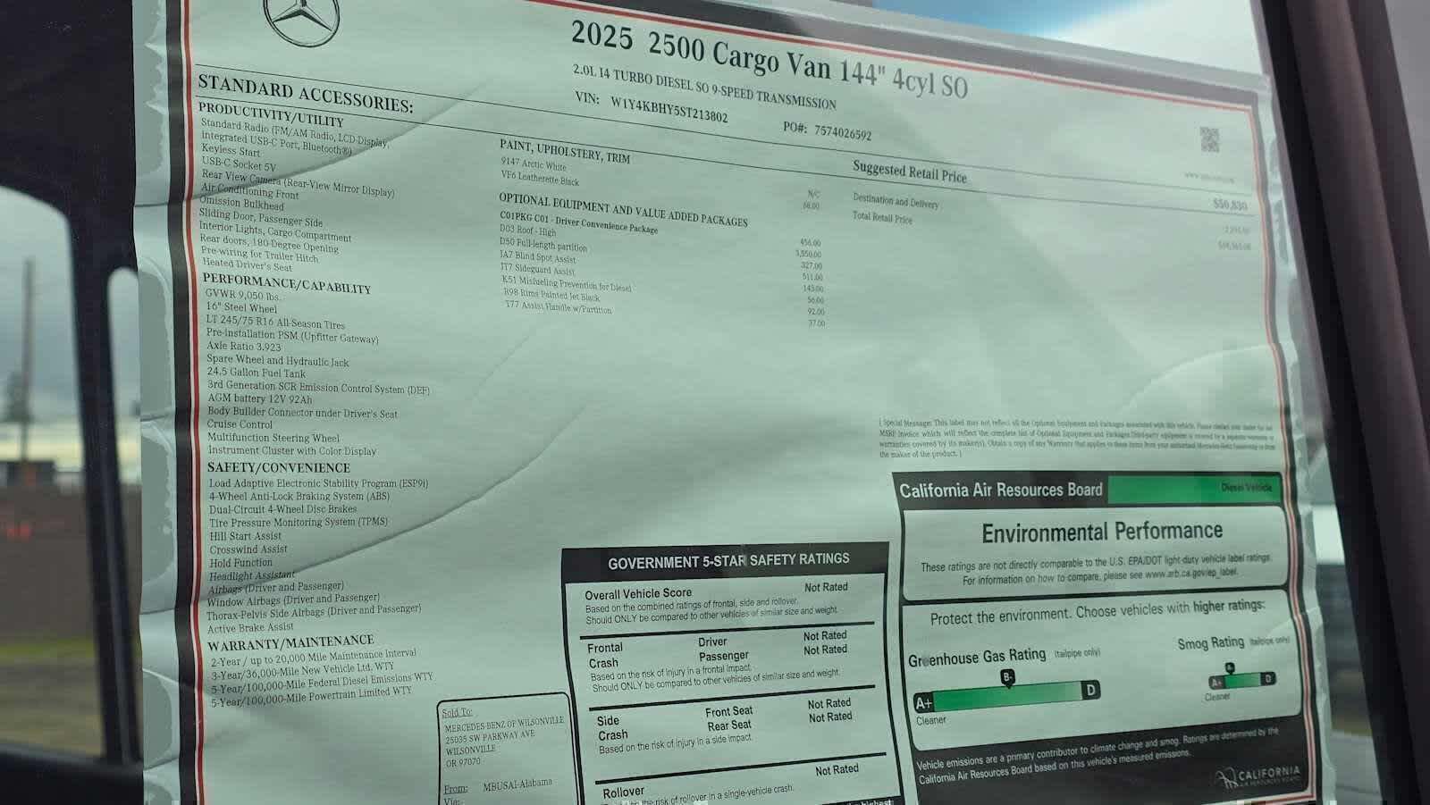 2025 Mercedes-Benz Sprinter 2500 Standard Roof I4 Diesel 144" RWD