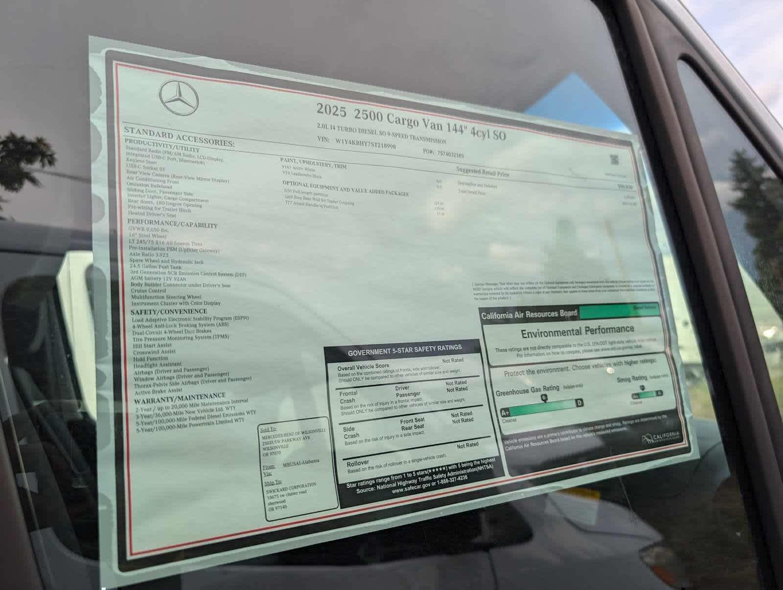 2025 Mercedes-Benz Sprinter Cargo Van 2500 Standard Roof I4 Diesel 144 RWD