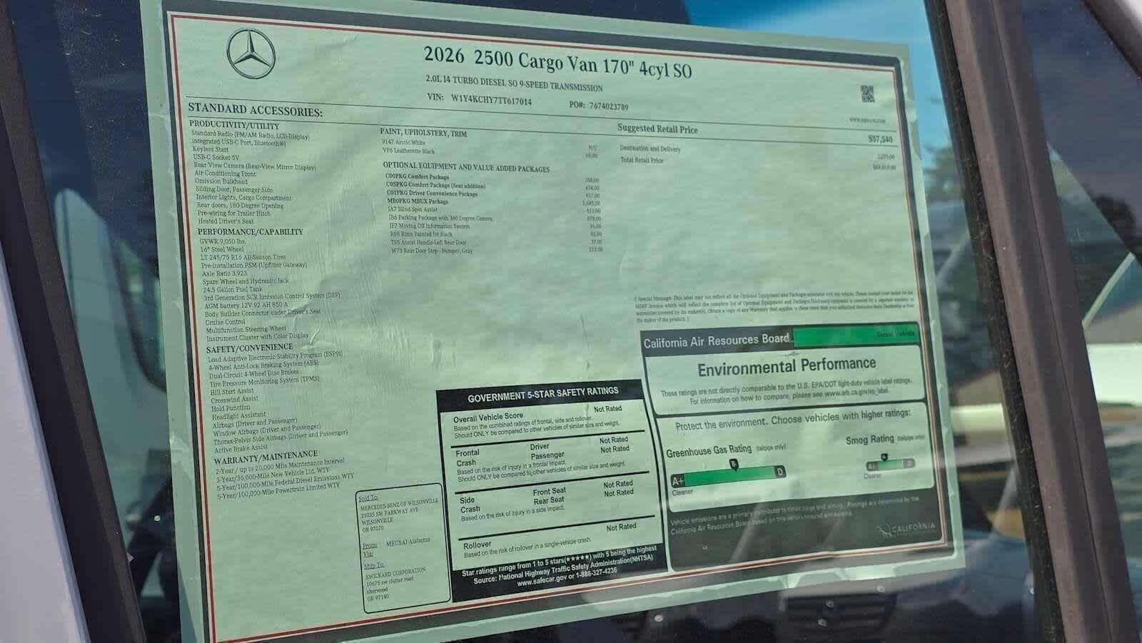 2026 Mercedes-Benz Sprinter 2500 High Roof I4 Diesel 170 RWD