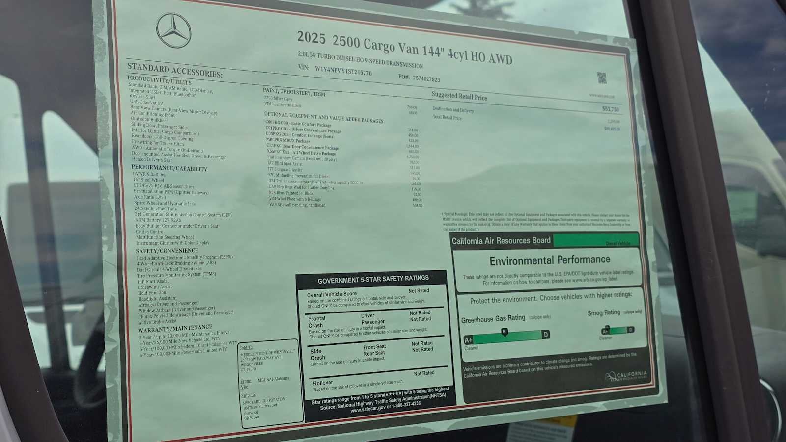 2025 Mercedes-Benz Sprinter Cargo Van 2500 Standard Roof I4 Diesel HO 144 AWD