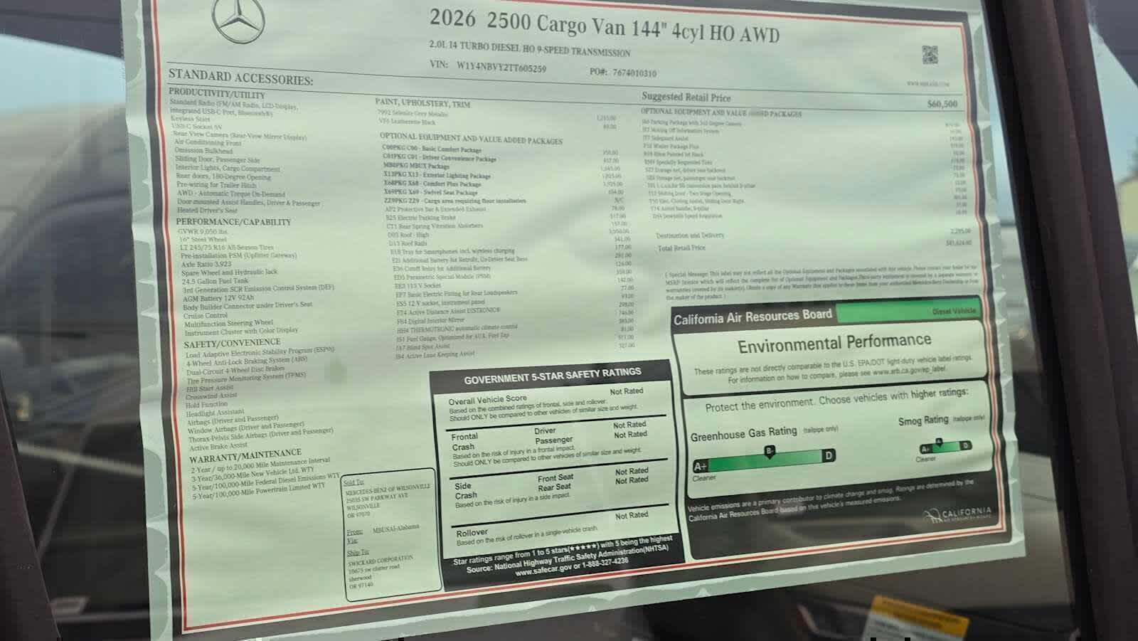 2026 Mercedes-Benz Sprinter 2500 Standard Roof I4 Diesel HO 144 AWD