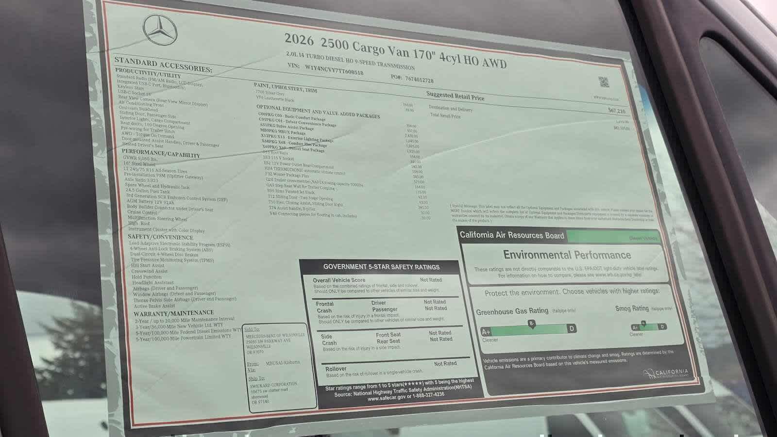 2026 Mercedes-Benz Sprinter 2500 High Roof I4 Diesel HO 170" AWD