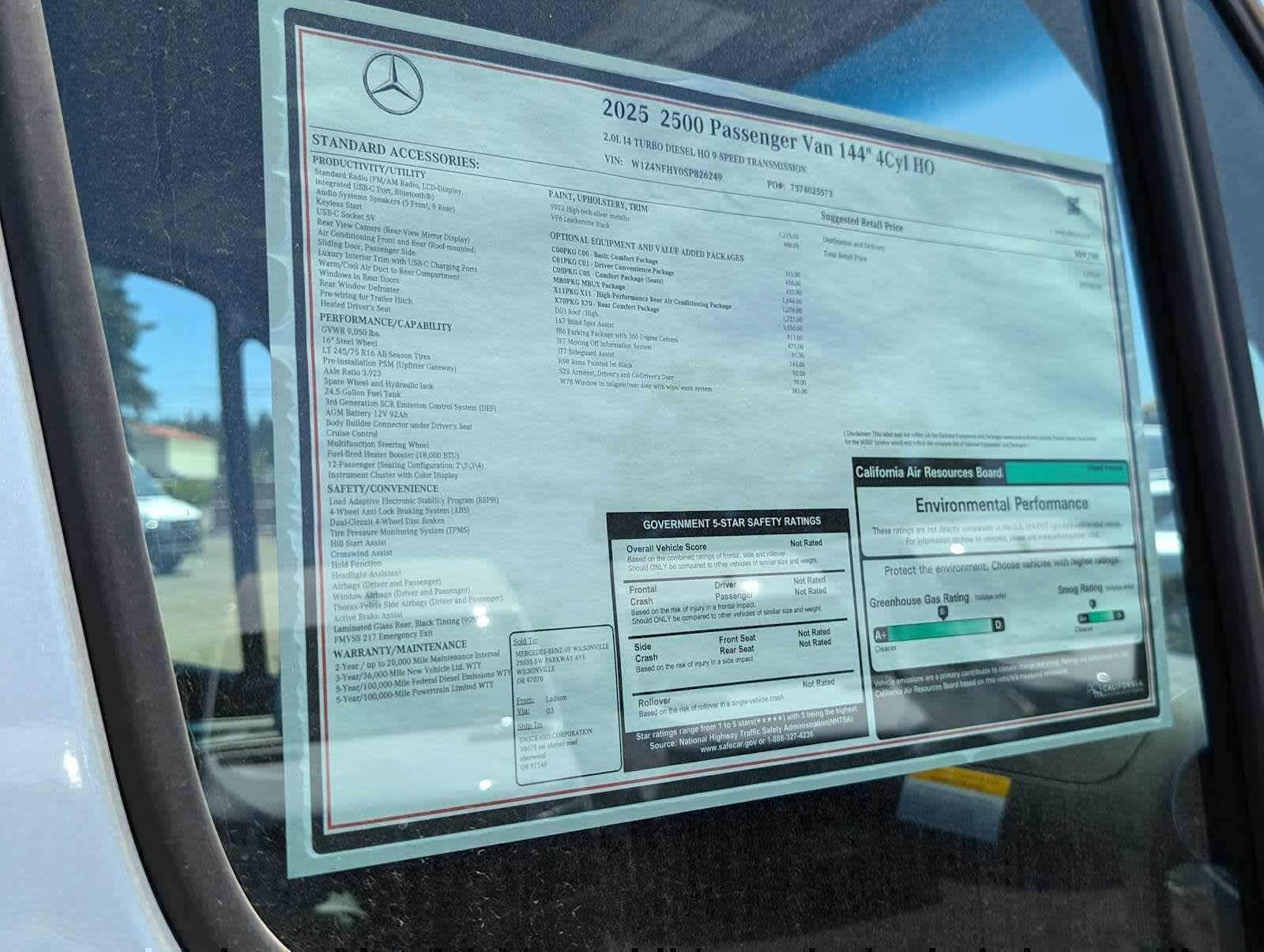 2025 Mercedes-Benz Sprinter Passenger Van 2500 Standard Roof I4 Diesel HO 144 RWD