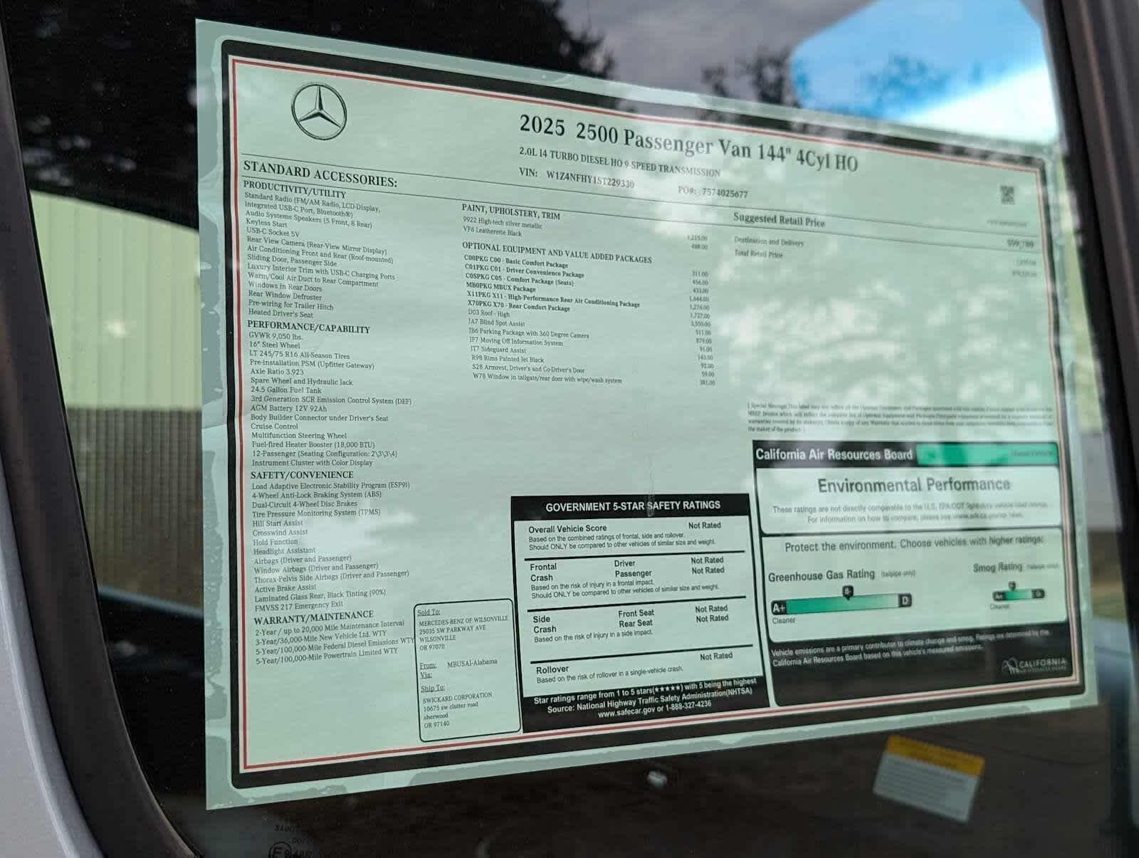 2025 Mercedes-Benz Sprinter Passenger Van 2500 Standard Roof I4 Diesel HO 144" RWD