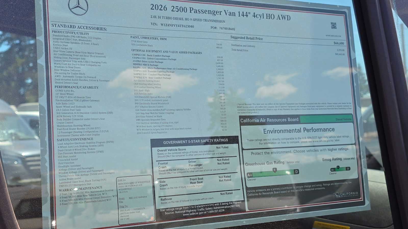 2026 Mercedes-Benz Sprinter Passenger Van 2500 Standard Roof I4 Diesel HO 144 AWD